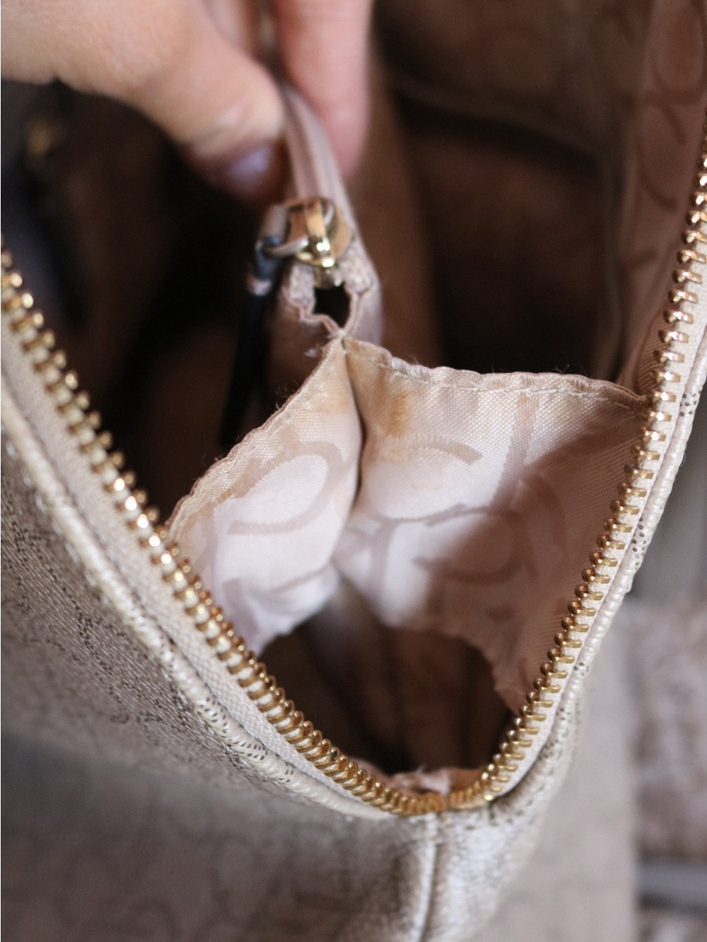 Calvin Klein Monogram Dome Satchel Crossbody Purse - Beige Taupe - Picture 8 of 16